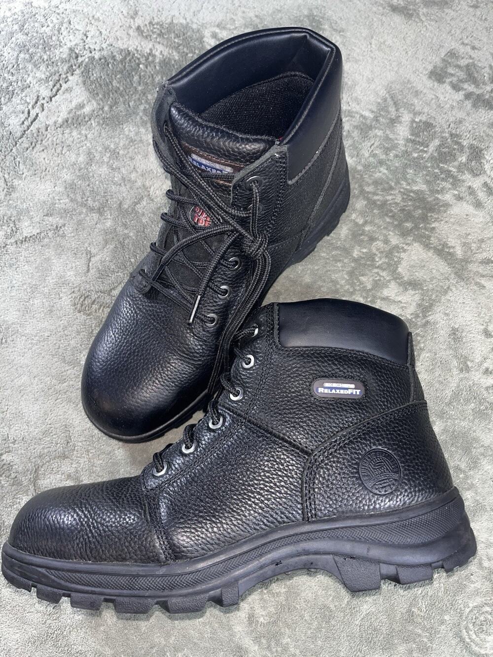 Skechers Workshire Steel Toe Boots Mens 11.5 Extra Wide Black Leather 77009